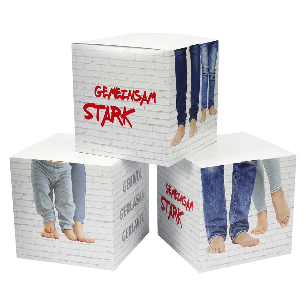 Decoration cube 3-er set, motive feet, strong together, wall, logos