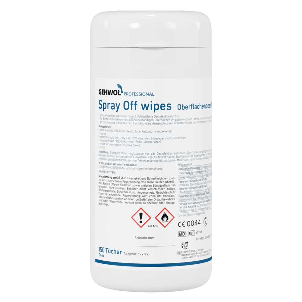 GEHWOL PROFESSIONAL alkoholische Flächendesinfektionstücher Spray Off wipes 150er Dose
